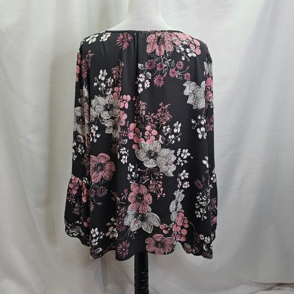 Style & Co Pink and Gray Floral Boho Bell Sleeve Popover Blouse Size 3X - Picture 9 of 9